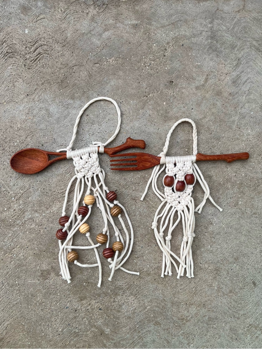 HANDMADE | Cream Macramé Kitchen Decor with Wooden Spoon & Fork Set